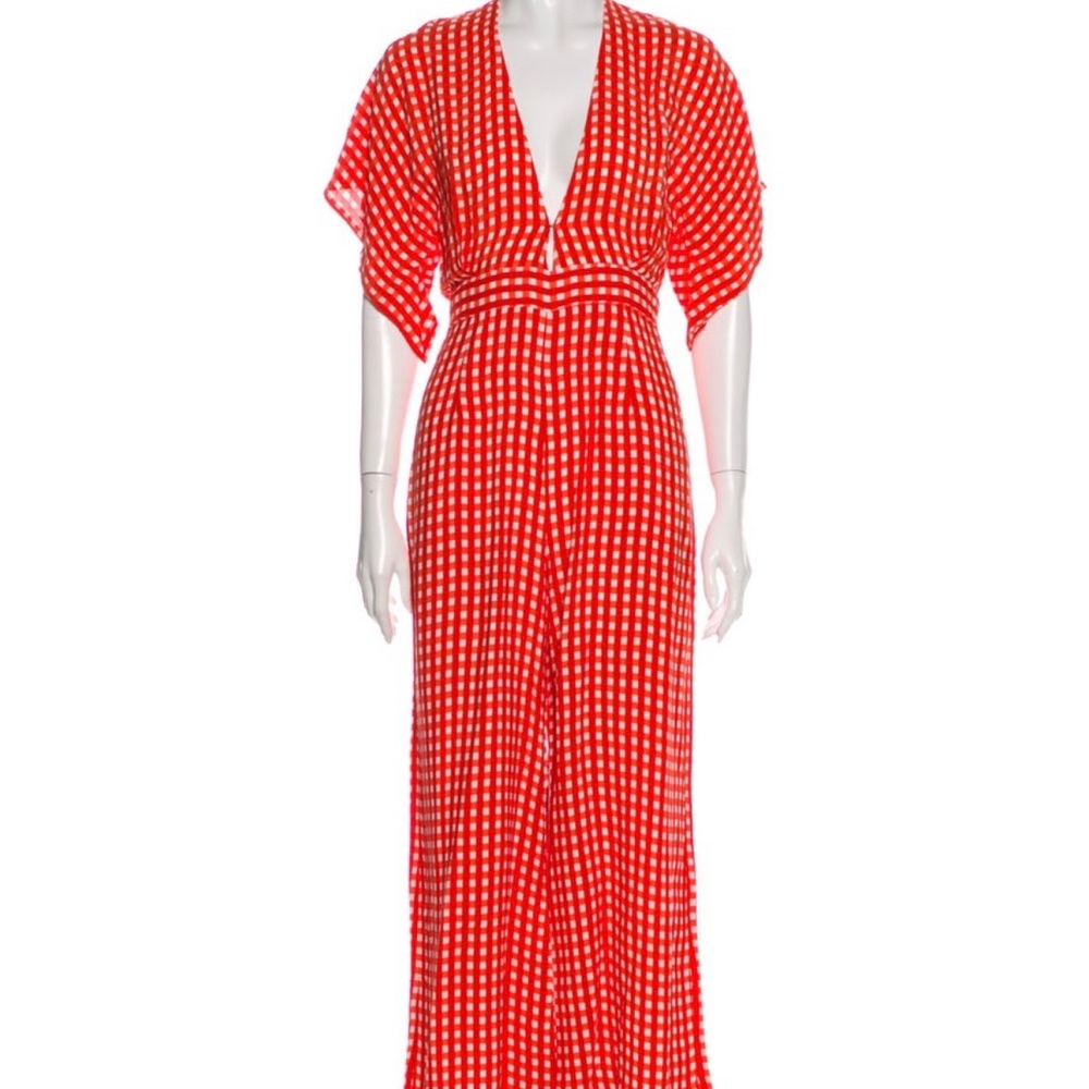 Faithfull the Brand Plaid Print V-Neck Jumpsuit